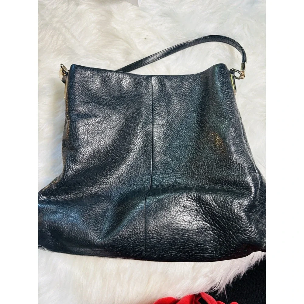 Coach Madison Phoebe Black Pebbled Leather Three Compartment Large Shoulder Bag